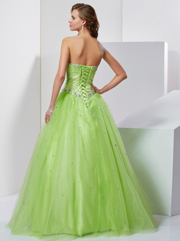 Ball Gown Sweetheart Beading Sleeveless Long Tulle Quinceanera Dresses HEP0009113