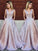 A-Line/Princess Sleeveless V-neck Sweep/Brush Train Sequin Lace Dresses HEP0002677