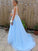A-Line/Princess V-neck Sleeveless Sweep/Brush Train Applique Tulle Dresses HEP0001477