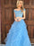 A-Line/Princess Sleeveless Off-the-Shoulder Tulle Applique Floor-Length Two Piece Dresses HEP0002186