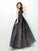 A-Line/Princess Sheer Neck Applique Sleeveless Long Tulle Dresses HEP0002434