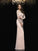Sheath/Column Sheer Neck Applique 3/4 Sleeves Long Chiffon Dresses HEP0002676