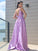 A-Line/Princess Satin Ruched V-neck Sleeveless Sweep/Brush Train Dresses HEP0001754