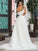 A-Line/Princess Tulle Ruffles Off-the-Shoulder Sleeveless Sweep/Brush Train Wedding Dresses HEP0006442