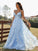 A-Line/Princess Lace Ruffles V-neck Sleeveless Sweep/Brush Train Dresses HEP0001390
