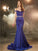 Trumpet/Mermaid Off-the-Shoulder Sleeveless Crystal Sweep/Brush Train Satin Dresses HEP0002328