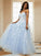 A-Line/Princess Tulle Applique Off-the-Shoulder Sleeveless Sweep/Brush Train Dresses HEP0001668