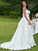 A-Line/Princess Satin Bowknot V-neck Sleeveless Sweep/Brush Train Wedding Dresses HEP0006456