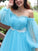 A-Line/Princess Off-the-Shoulder Tulle Applique Long Sleeves Floor-Length Dresses HEP0001492