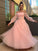 Ball Gown Hand-Made Flower Tulle Long Sleeves Off-the-Shoulder Floor-Length Dresses HEP0001485