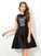 A-Line/Princess Scoop Lace Sleeveless Short Satin Cocktail Dresses HEP0008675