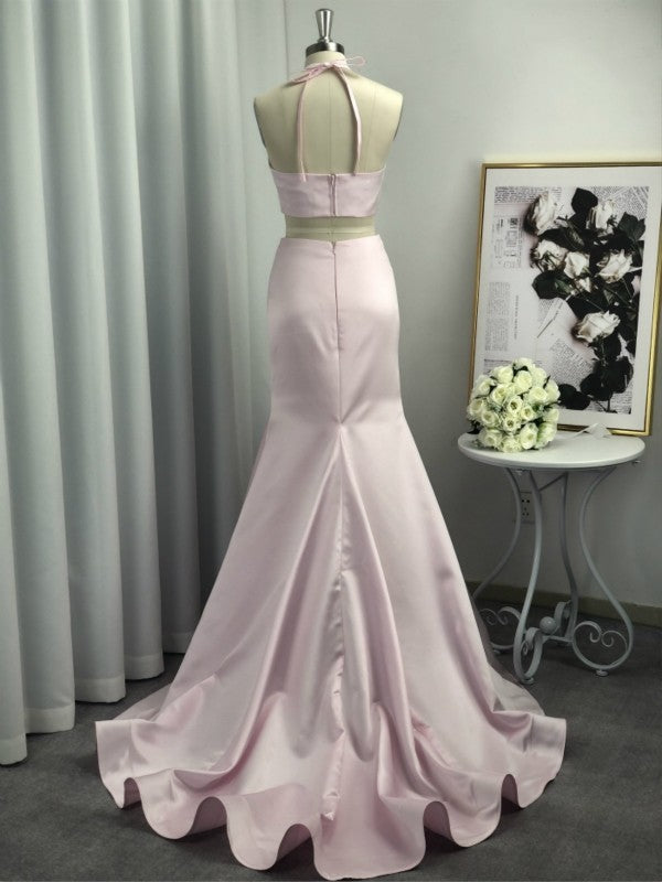 A-Line/Princess Sleeveless Off-the-Shoulder Floor-Length Sash/Ribbon/Belt Satin Dresses