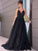 A-Line/Princess V-neck Sequins Sleeveless Sequin Sweep/Brush Train Dresses HEP0001393