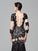 Sheath/Column High Neck Lace 3/4 Sleeves Long Elastic Woven Satin Dresses HEP0009212