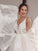 A-Line/Princess V-neck Applique Sleeveless Tulle Sweep/Brush Train Wedding Dresses HEP0005990