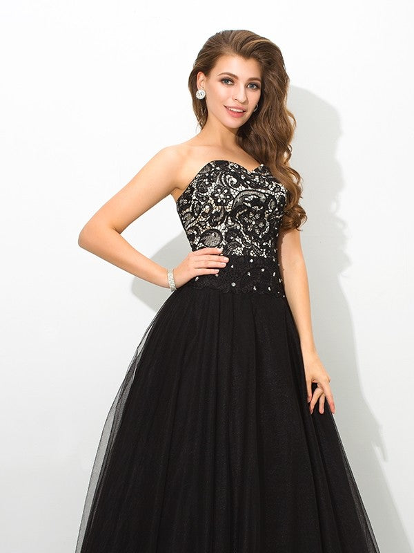 Ball Gown Sweetheart Lace Sleeveless Long Net Quinceanera Dresses HEP0002646