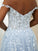 A-Line/Princess Tulle Applique Off-the-Shoulder Sleeveless Sweep/Brush Train Dresses HEP0001668