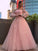 Ball Gown Hand-Made Flower Tulle Long Sleeves Off-the-Shoulder Floor-Length Dresses HEP0001485